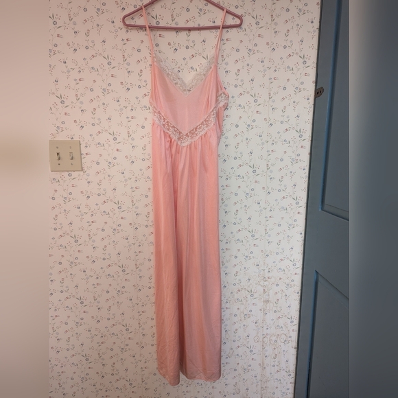 🍑 Petra Slip Dress White Floral Lace Panel 1970 Maxi Nylon Large Nightgown US - Picture 11 of 12